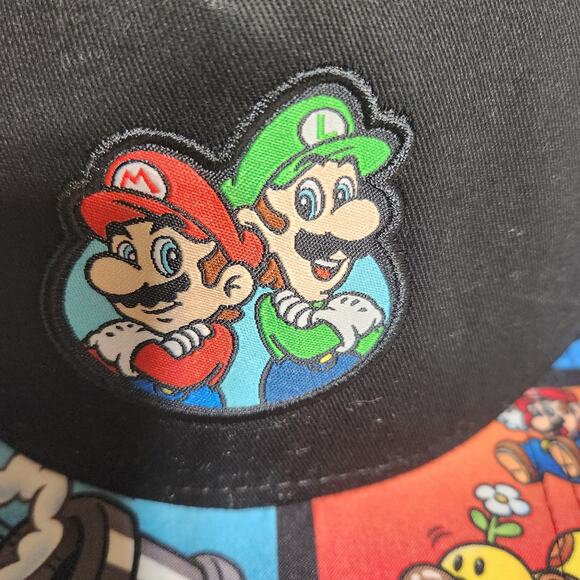 Super Mario Bros black hat cap Mario and Luigi one size - Picture 5 of 6